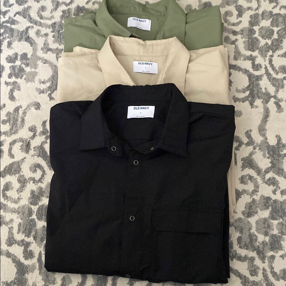 Old Navy Lightweight Snap Button-Up Shirts - Black, Beige, Green